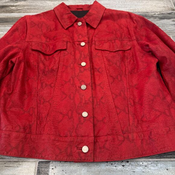 Vintage 90s Y2K Lord & Taylor Suede Red Leather Jacket Snakeskin Print Outerwear - Picture 4 of 7
